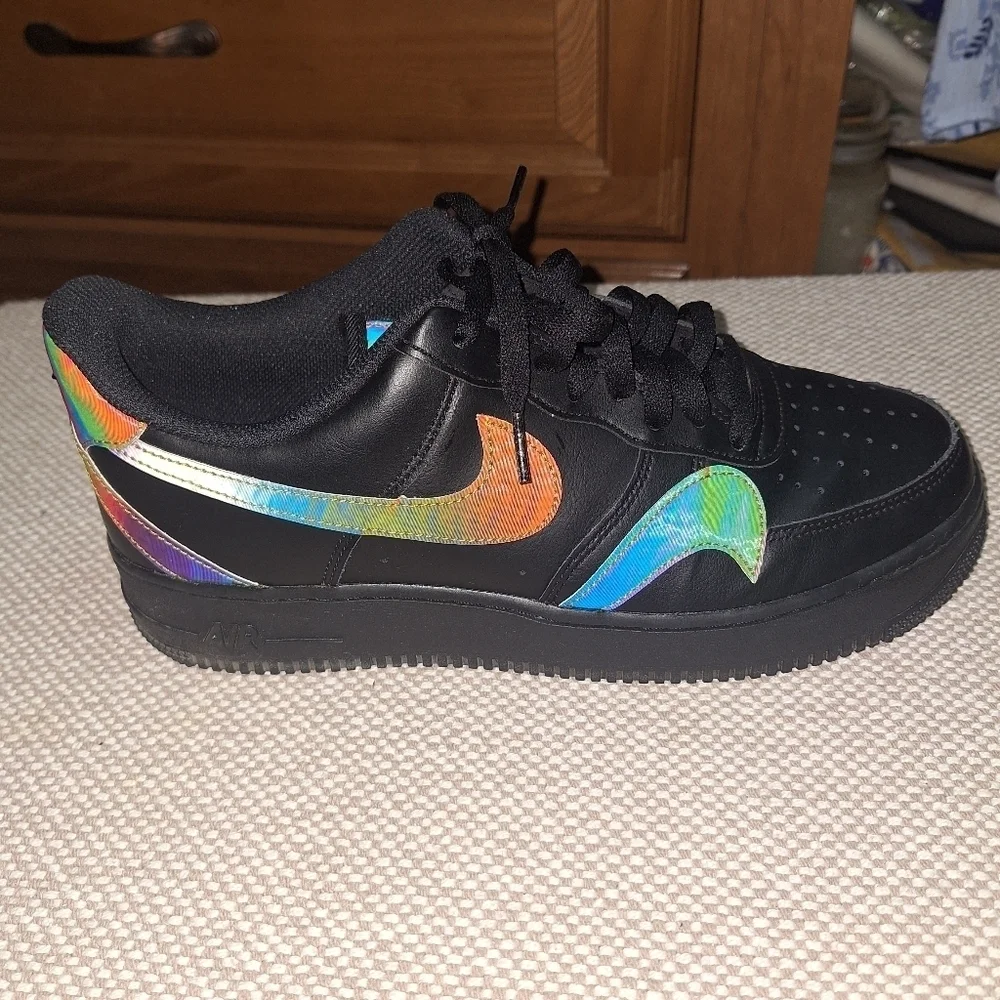 Nike Air Force 1 Low Top Misplaced Swoosh Black 2020 CK7214-001. Mens 9. EUC